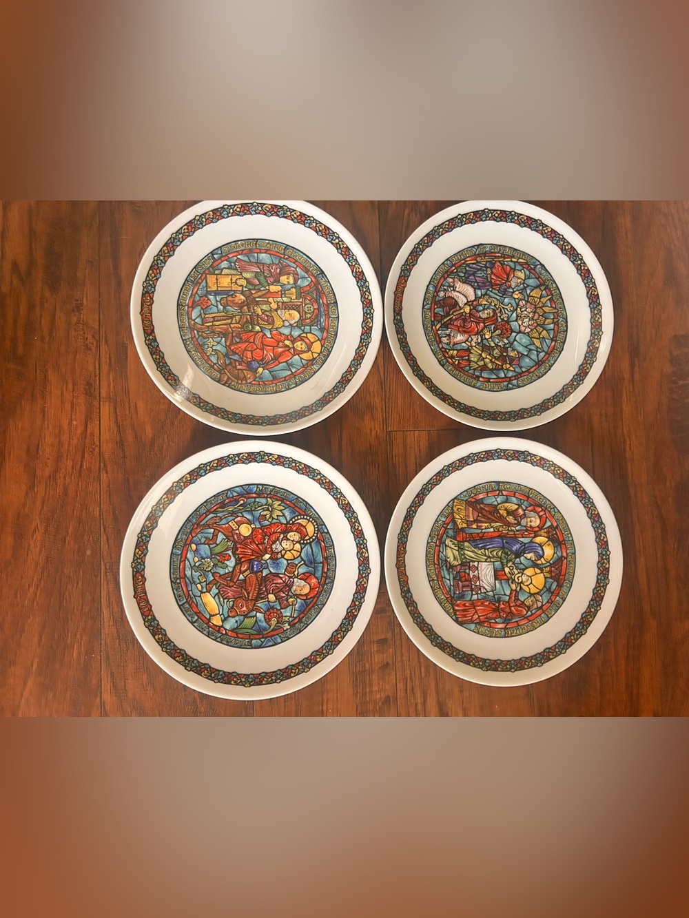 D'Arceau Limoges Plates 8 1/2 Inch Noel Vitrail Christmas Scenes 1970s Set Of 4